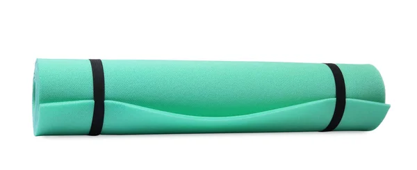 Rolled Turquoise Camping Mat Isolated White — Stock Photo, Image