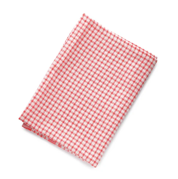 白で隔離された赤いチェッカーキッチンタオル トップビュー — ストック写真
