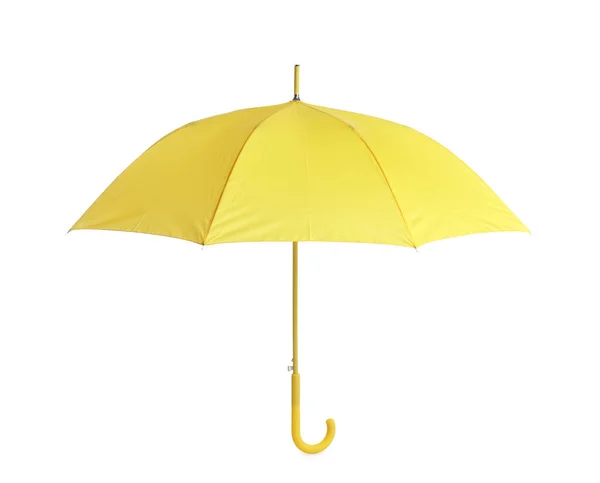 Elegante Guarda Chuva Amarelo Aberto Isolado Branco — Fotografia de Stock