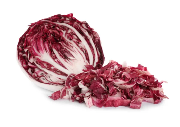 Vágott Friss Érett Radicchio Fehér Háttér — Stock Fotó