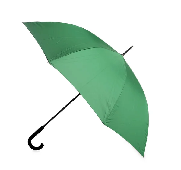 Stijlvolle Open Groene Paraplu Geïsoleerd Wit — Stockfoto