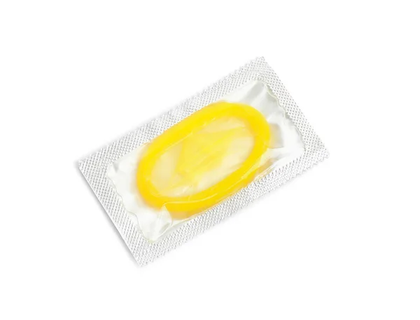 Condom Package Isolated White Top View Safe Sex — Stock Photo, Image