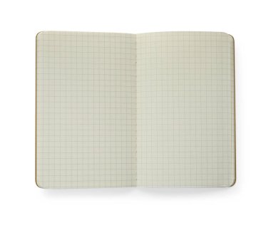 Beyaz, üst görünümde izole edilmiş boş sayfalı açık defter