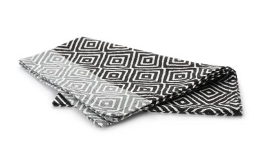 Beyaz üzerine izole edilmiş güzel desenli mutfak havlusu.