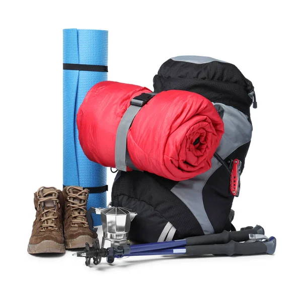 Set Camping Equipment Tourist White Background — Stock Photo, Image