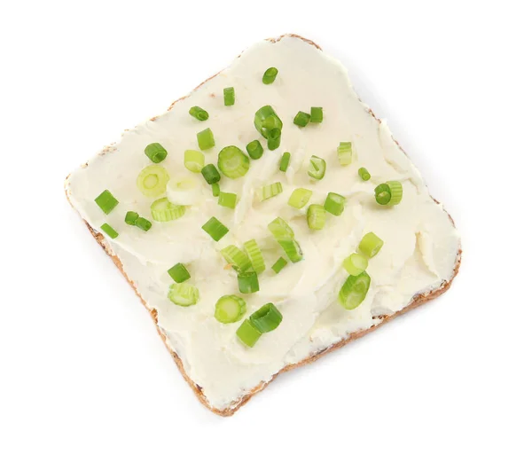 Delicious Σάντουιτς Τυρί Κρέμα Και Σχοινόπρασο Απομονώνονται Λευκό Top View — Φωτογραφία Αρχείου
