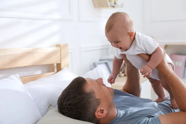 Father His Cute Baby Home Happy Family — Stock Photo, Image