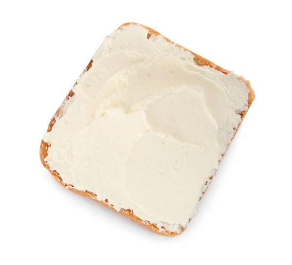 Delicioso Sándwich Con Queso Crema Aislado Blanco Vista Superior — Foto de Stock