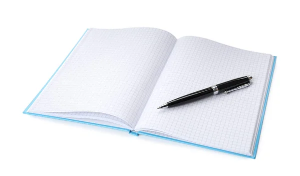 Open Notebook Blank Sheets Pen Isolated White Stock Picture