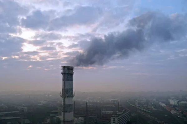 Co2 Emissions Polluting Air Smoke Industrial Chimney Outdoors Aerial View — Stock Photo, Image