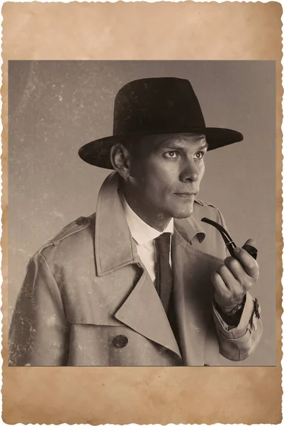 Παλιά Φωτογραφία Ενός Όμορφου Άντρα Καπνιστή Πίπα Πορτρέτο Για Οικογενειακό — Φωτογραφία Αρχείου