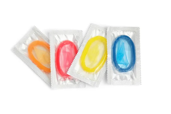 Condom Packages White Background Top View Safe Sex — Stock Photo, Image