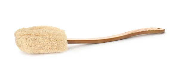 Natural Loofah Brush Wooden Handle Isolated White — Stock Photo, Image