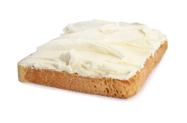 Geroosterd Brood Met Roomkaas Geïsoleerd Wit — Stockfoto