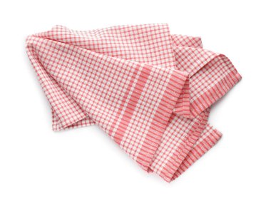 Kırmızı kareli mutfak havlusu beyaza izole edilmiş, üst manzara