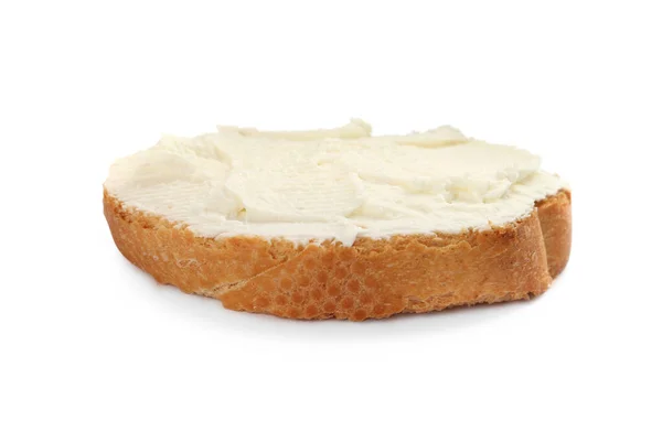Läcker Smörgås Med Färskost Isolerad Vitt — Stockfoto