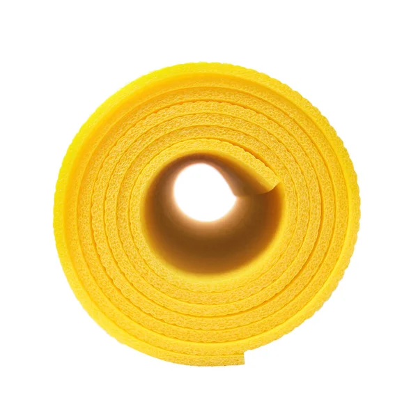 Tapete Acampamento Amarelo Laminado Isolado Branco — Fotografia de Stock