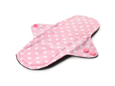 Kumaş adet pedi beyaza izole edilmiş. Yeniden kullanılabilir kadın hijyen ürünleri