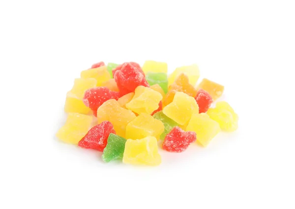 Mistura Deliciosas Frutas Cristalizadas Isoladas Branco — Fotografia de Stock
