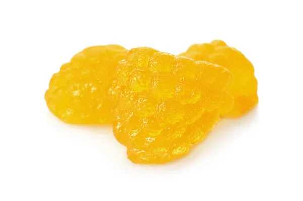 Heerlijke Gummy Gouden Framboos Snoepjes Witte Achtergrond — Stockfoto