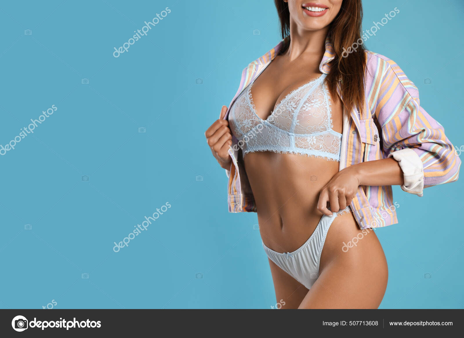 Woman Sexy Panties Bra Light Blue Background Closeup Space Text Stock Photo  by ©NewAfrica 507713608