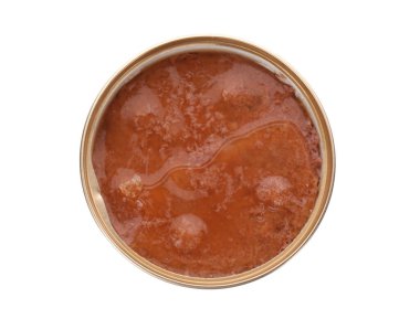 Beyaz manzaralı teneke kutu ıslak ev hayvanı yiyeceği.