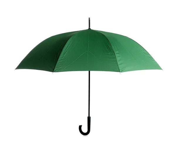 Elegante Guarda Chuva Verde Aberto Isolado Branco — Fotografia de Stock