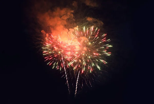 People Watching Beautiful Bright Fireworks Outdoors Night — Stock Photo, Image