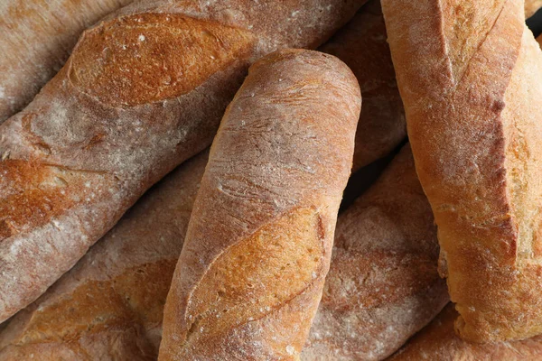 Baguettes Françaises Croustillantes Arrière Plan Vue Dessus Pain Frais — Photo
