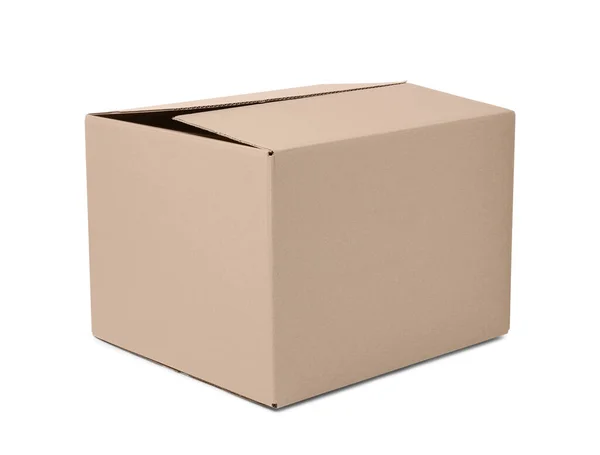 One Closed Cardboard Box Isolated White — Stock Photo, Image