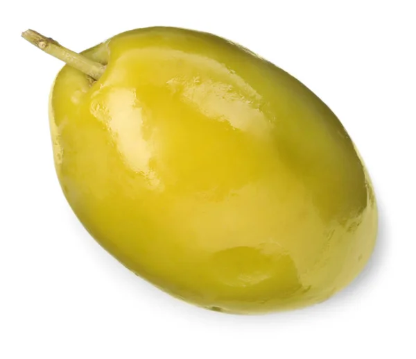 One Fresh Green Olive Isolated White Top View — Stock Photo, Image