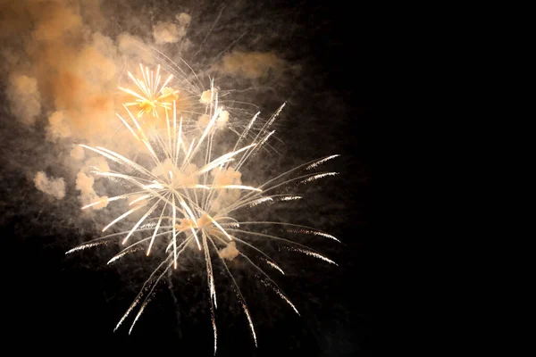 Belo Fogo Artifício Brilhante Iluminando Céu Noturno — Fotografia de Stock