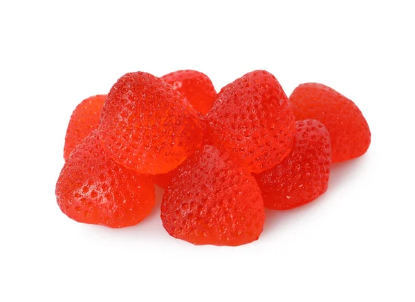 Stapel Van Heerlijke Gummy Aardbei Snoepjes Witte Achtergrond — Stockfoto