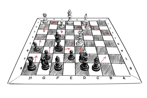 Иллюстрация Доски Шахматными Фигурами Стратегия Победы — стоковое фото