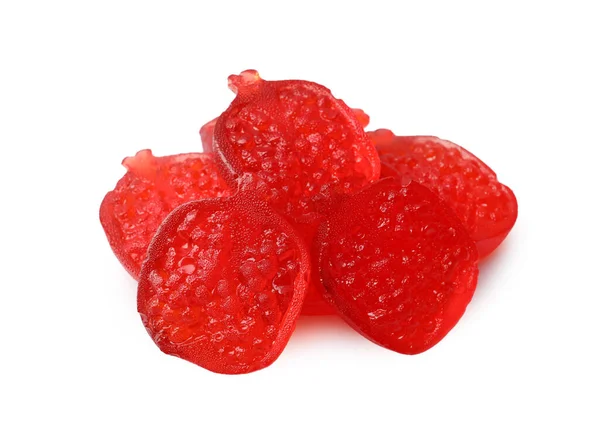 Högen Med Läckra Gummy Granatäpple Godis Vit Bakgrund — Stockfoto