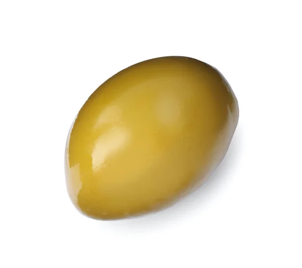 One Fresh Green Olive Isolated White Top View — Stock Photo, Image