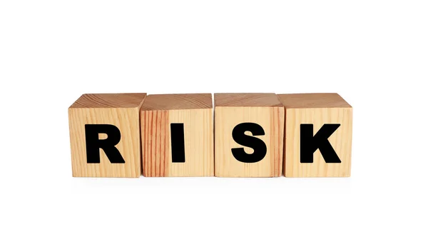 Word Risk Made Wooden Cubes White Background — Stock Photo, Image