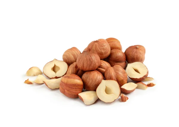 Heap Tasty Hazelnuts White Background — Stock Photo, Image