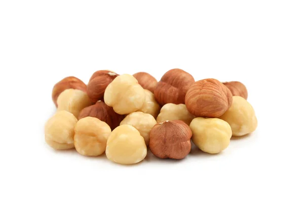 Heap Tasty Hazelnuts White Background — Stock Photo, Image