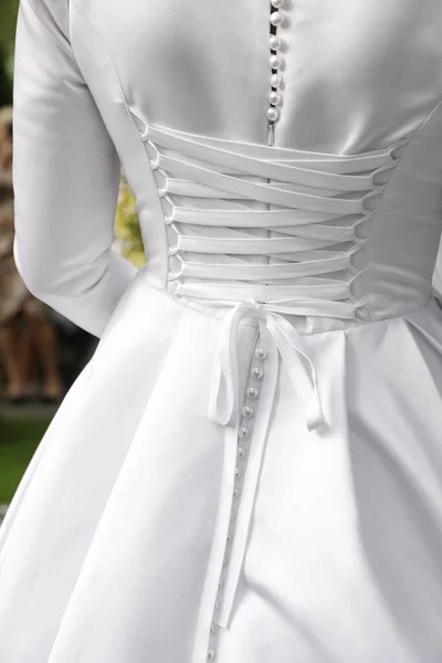 Bride Wearing Beautiful Wedding Dress Closeup View — Stock Photo, Image