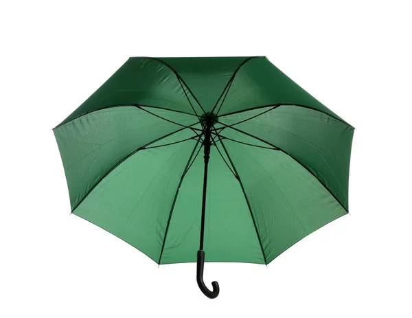 Stylový Otevřený Zelený Deštník Izolovaný Bílém — Stock fotografie