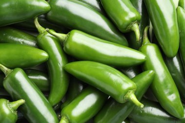 Arka plan olarak taze yeşil biberler, üst görünüm