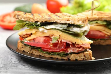 Pastırmalı, peynirli, sebzeli ve soslu lezzetli sandviçler.