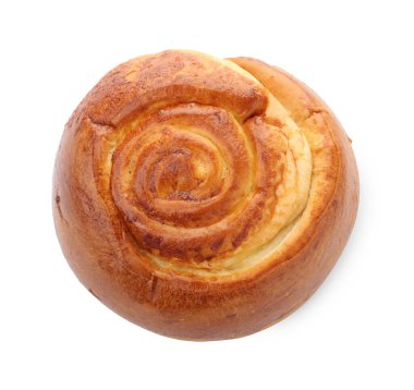 Lezzetli rulo çörekler beyaza izole edilmiş, üst manzara. Ev yapımı pasta.