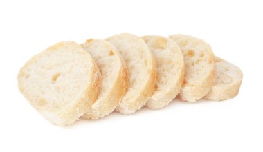 Lezzetli taze ciabatta parçaları beyaza izole edilmiş.