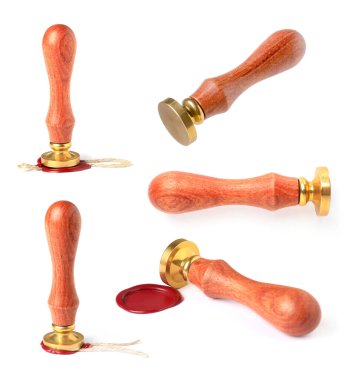 Balmumu damgası ve kırmızı mühürler beyaz, set üzerinde izole