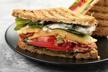 Pastırmalı, peynirli, sebzeli ve soslu lezzetli sandviçler.