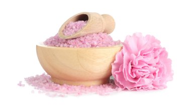 Pembe deniz tuzu ve beyaz üzerine izole edilmiş güzel çiçek.