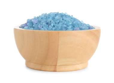 Mavi deniz tuzu beyaz kasede izole edilmiş.