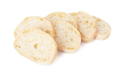 Lezzetli taze ciabatta parçaları beyaza izole edilmiş.